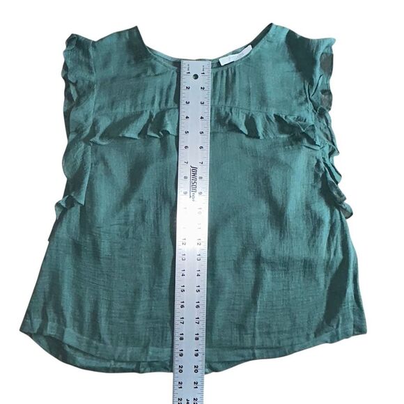 Piperlime Sage Green Ruffled Top Sz L Button Back Blouse Fairy Flutter Sleeves - Picture 4 of 9